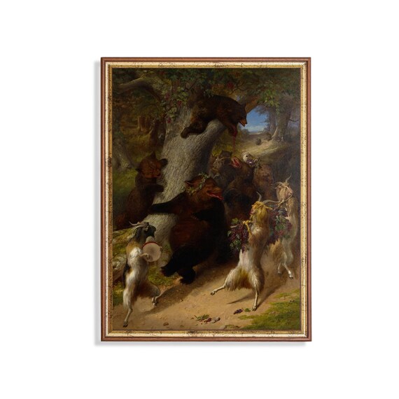 Dancing Bears Forest Revelry Vintage Whimsical Animal Art Poster