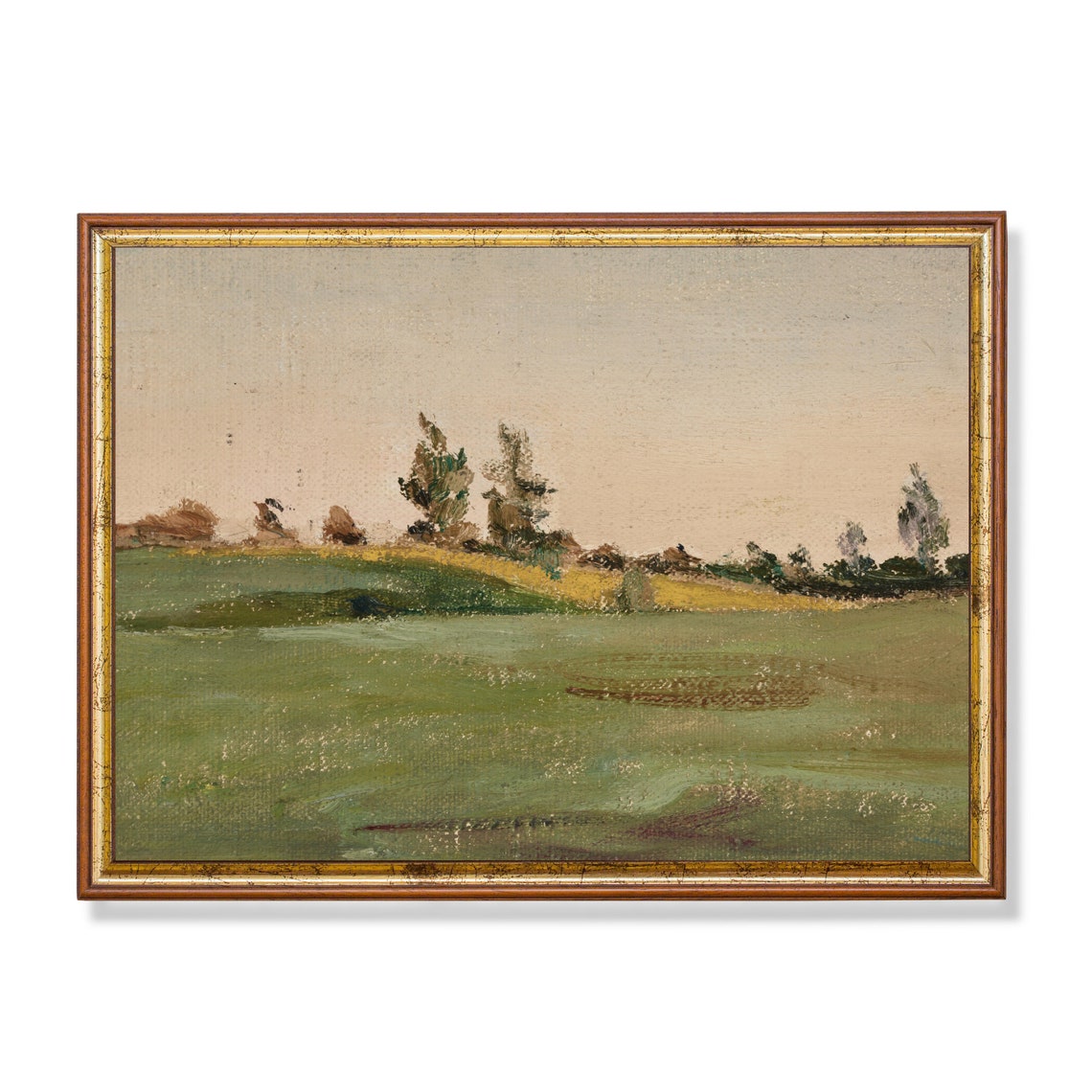 Quiet Green Meadow with Sparse Trees Minimalist Landscape Poster