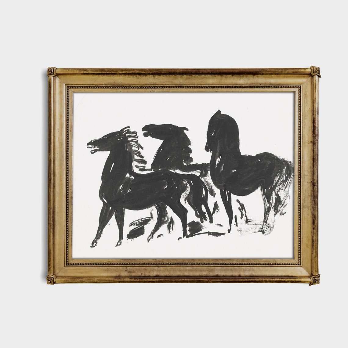 Three Black Horses Minimalist Ink Sketch Modern Equestrian Poster - Image 2