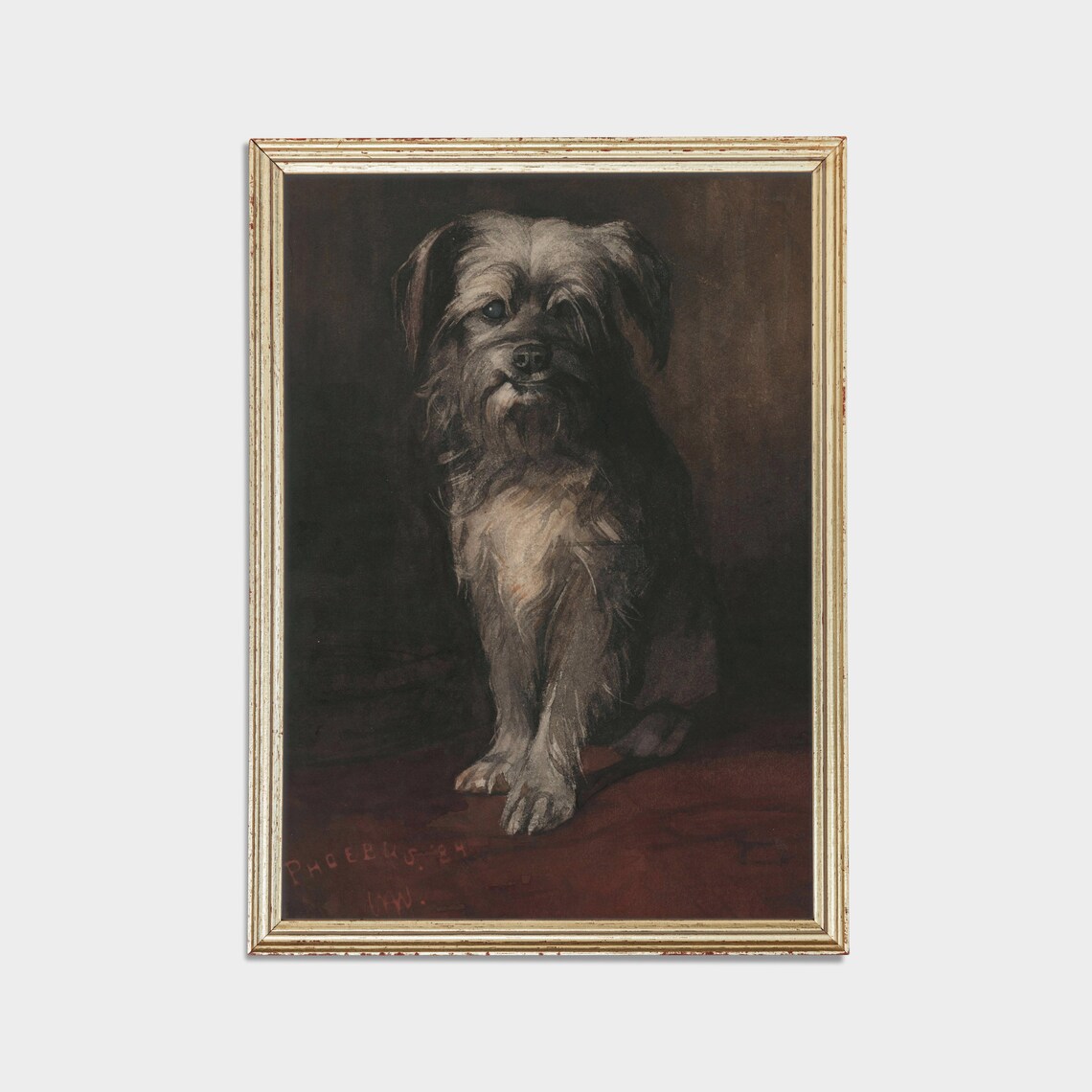 Shaggy Terrier Dog Portrait Antique 1890 Animal Oil Painting Poster - Image 2