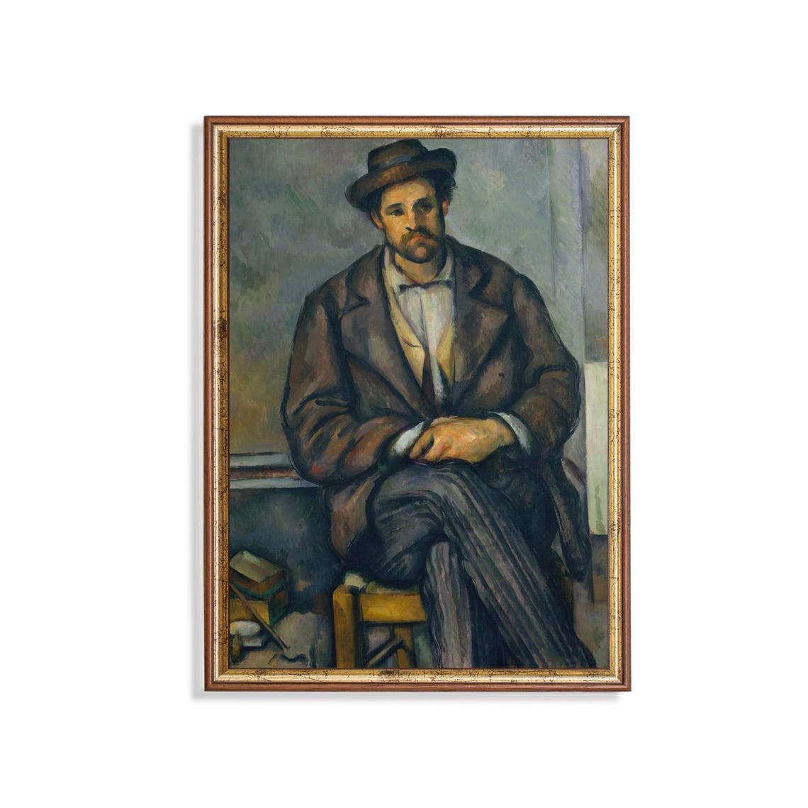 Seated Man in a Hat with Folded Hands Post-Impressionist Poster
