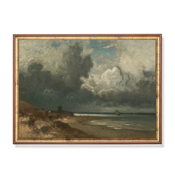 Printed And Shipped Vintage Sailing Ship Painting Antique Seascape Print Moody Rustic Ocean Beach Nautical Decor Physical Prints