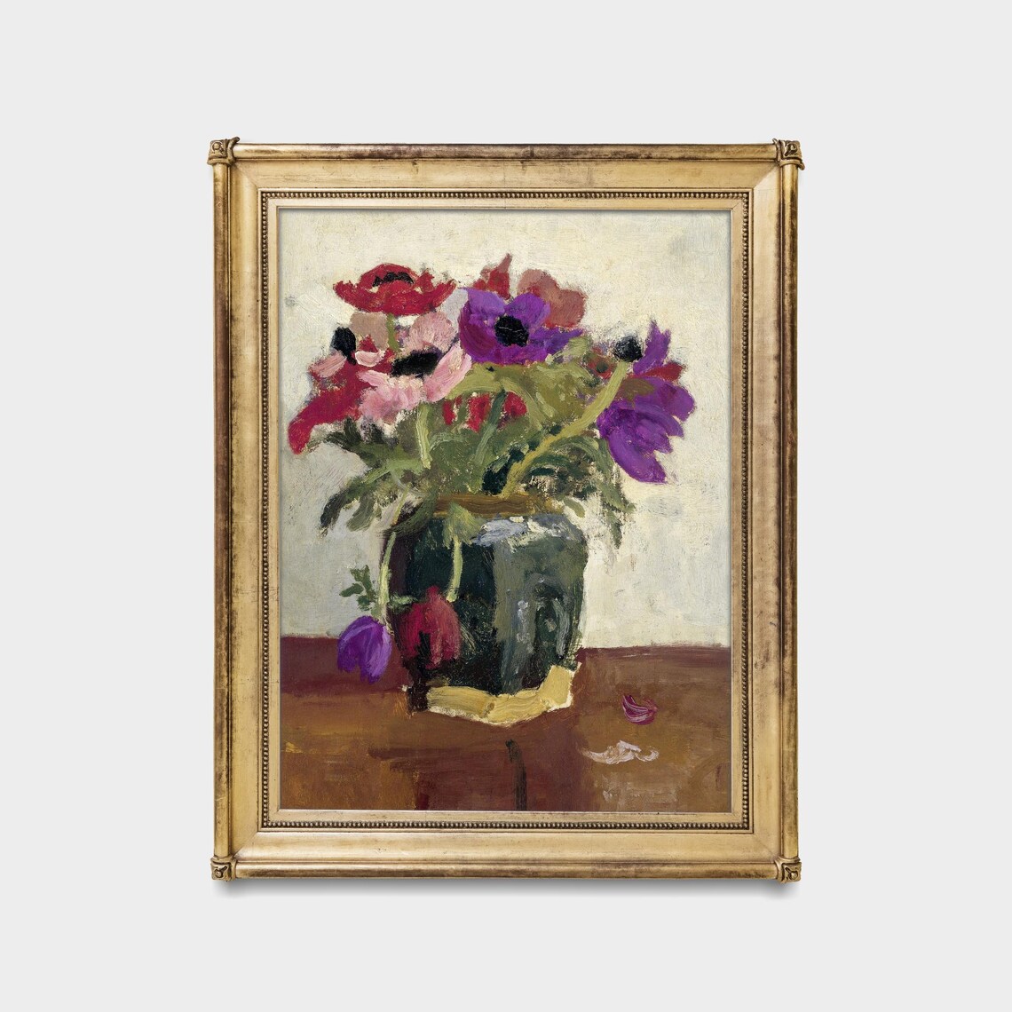 Red Purple Anemones Vase Still Life Vintage Floral Art Poster - Image 5