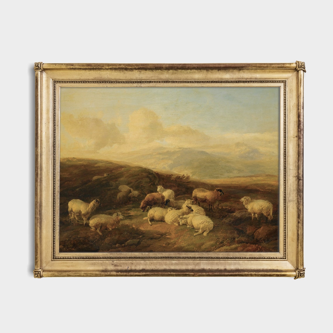 Sheep Flock on Hillside at Golden Sunset Vintage Pastoral Poster - Image 2