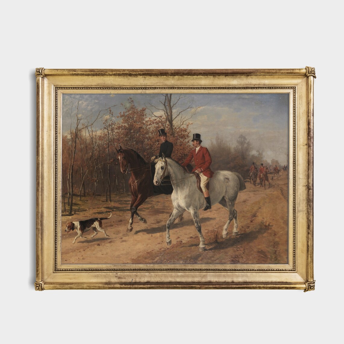 Victorian Hunt Riders on a Woodland Country Lane Autumn Scene Poster - Image 2