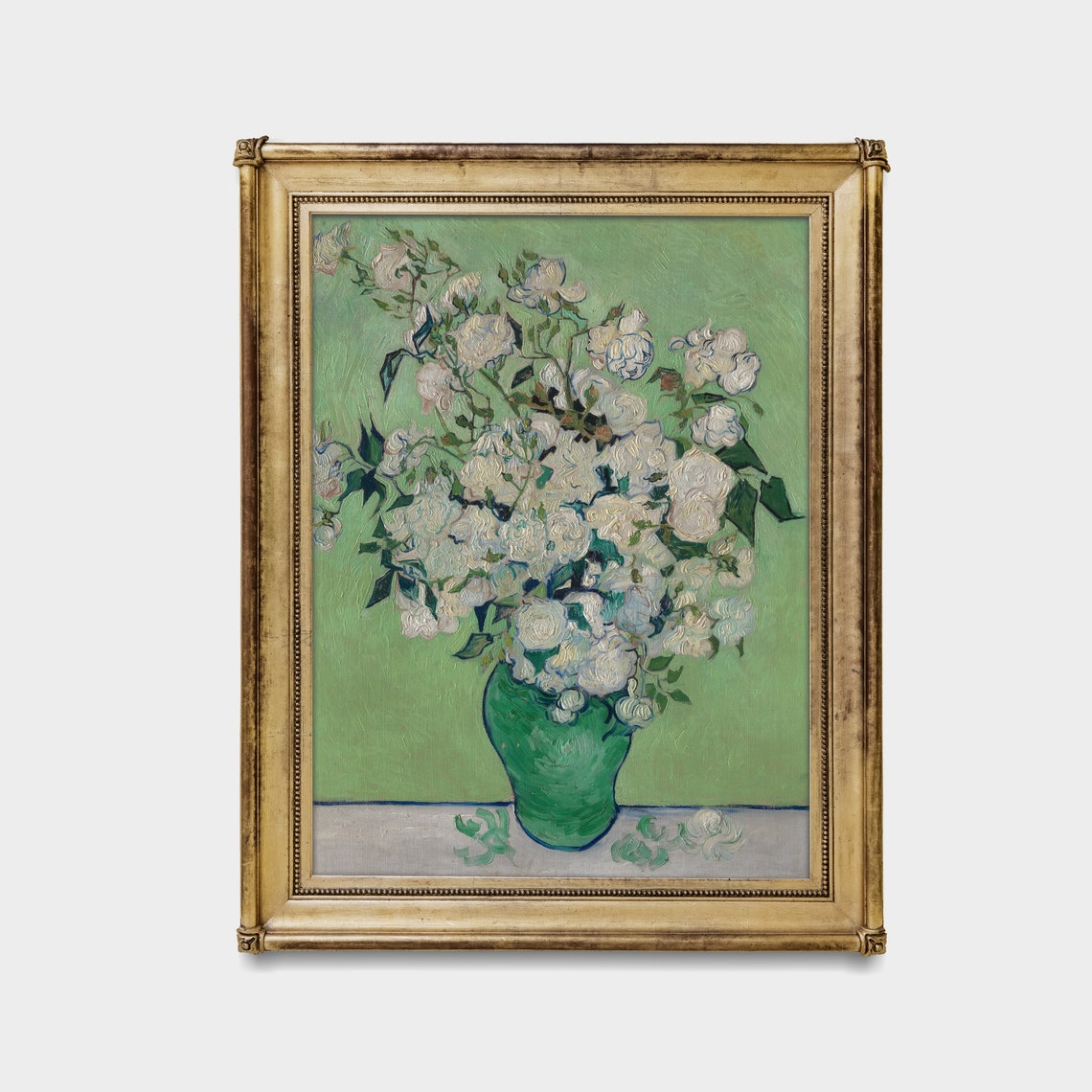 White Roses in Green Vase Post-Impressionist Floral Still Life Poster - Image 2