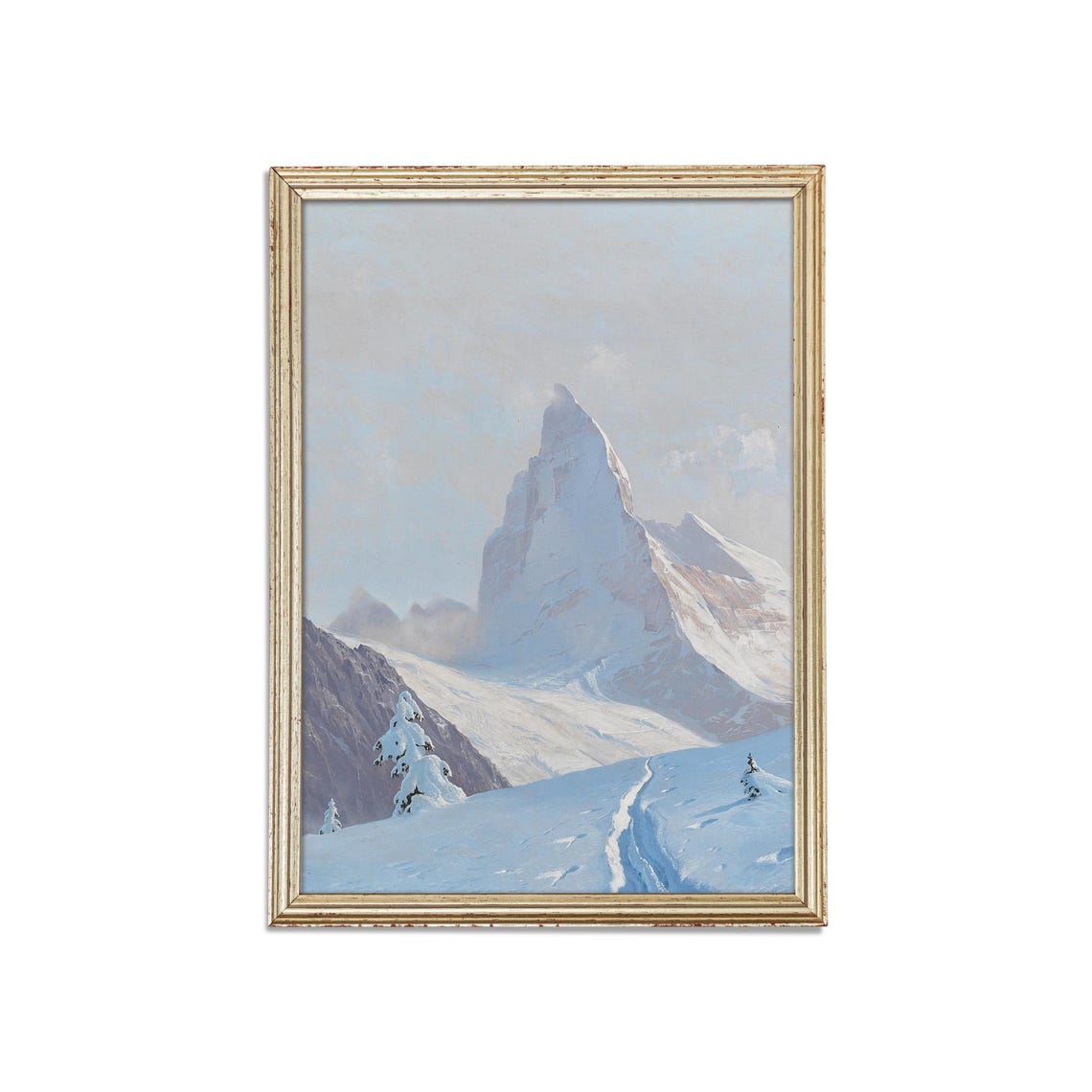 Majestic Snow-Covered Alpine Peak Vintage Winter Mountain Poster - Image 3