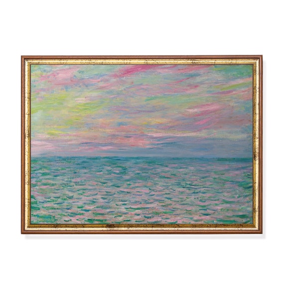 Print And Ship Vintage Seascape Painting Antique Ocean Print Moody Rustic Art Mailed Print Coastal Decor Claude Monet