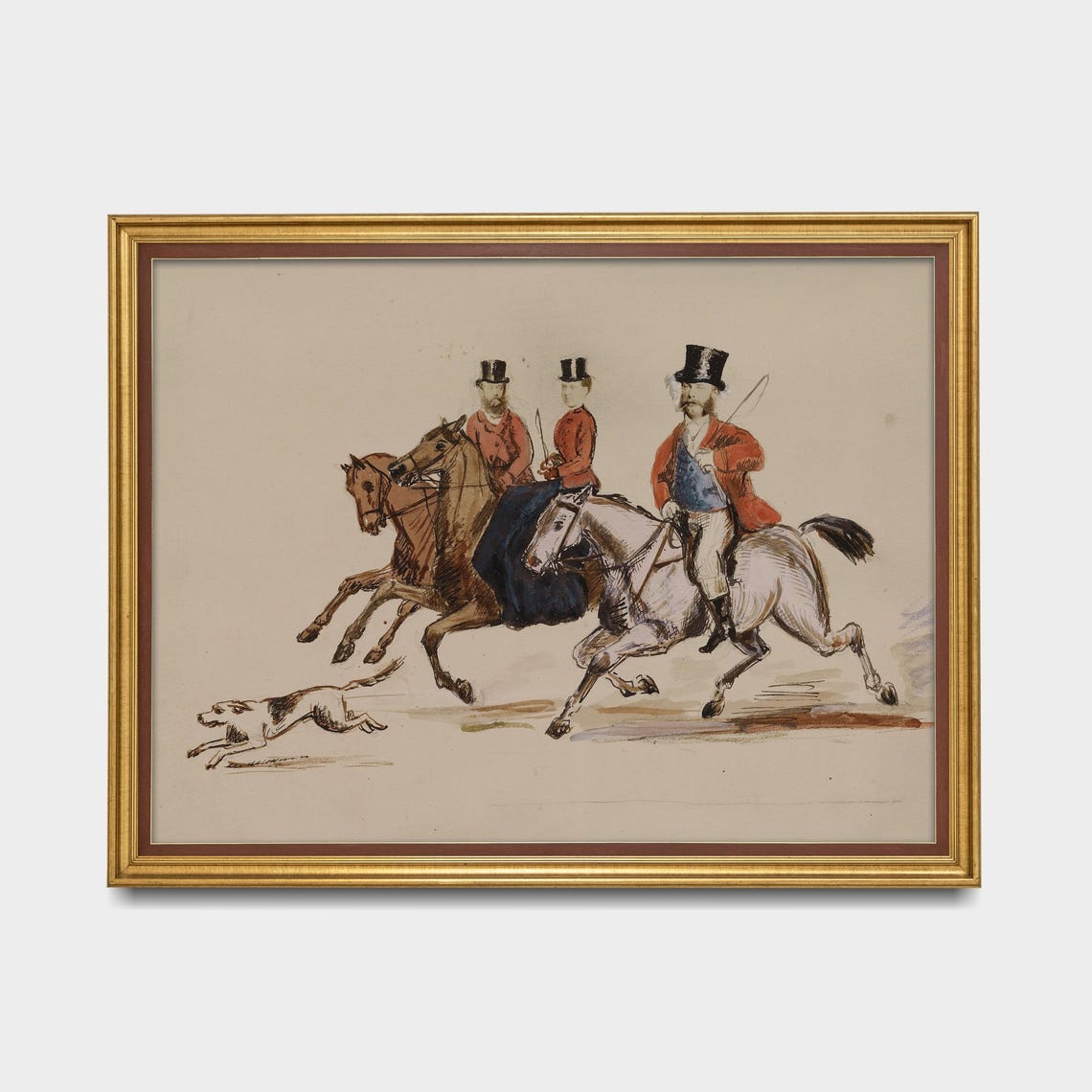 Vintage Fox Hunt Riders with Hounds Equestrian Sketch Poster - Image 5