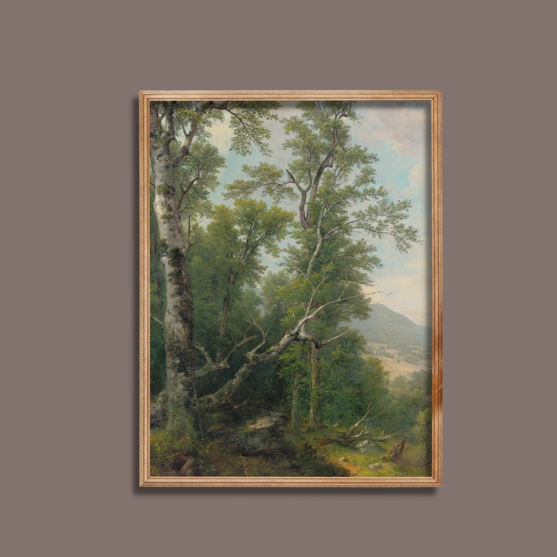 Towering Birch Forest with Mountain Valley View Painting Poster - Image 4