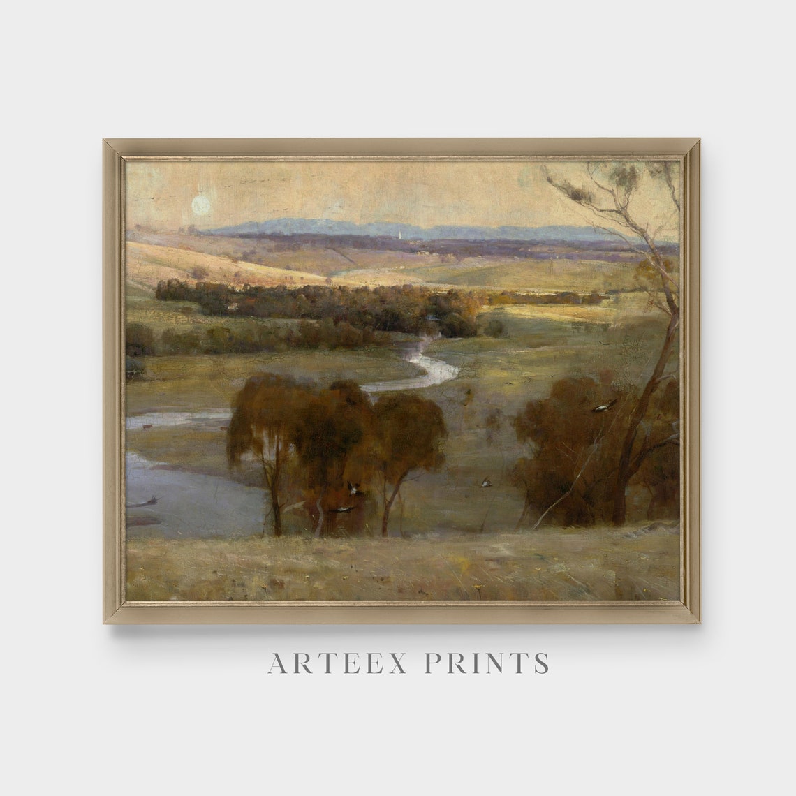 Winding River Through a Golden Valley Sunset Landscape Poster - Image 4