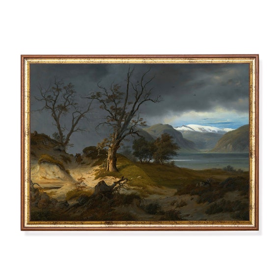 Printed And Shipped Landscape Painting Vintage Wall Art Antique Art Moody Rustic Print Nature Scenery Artwork Rider In Landscape