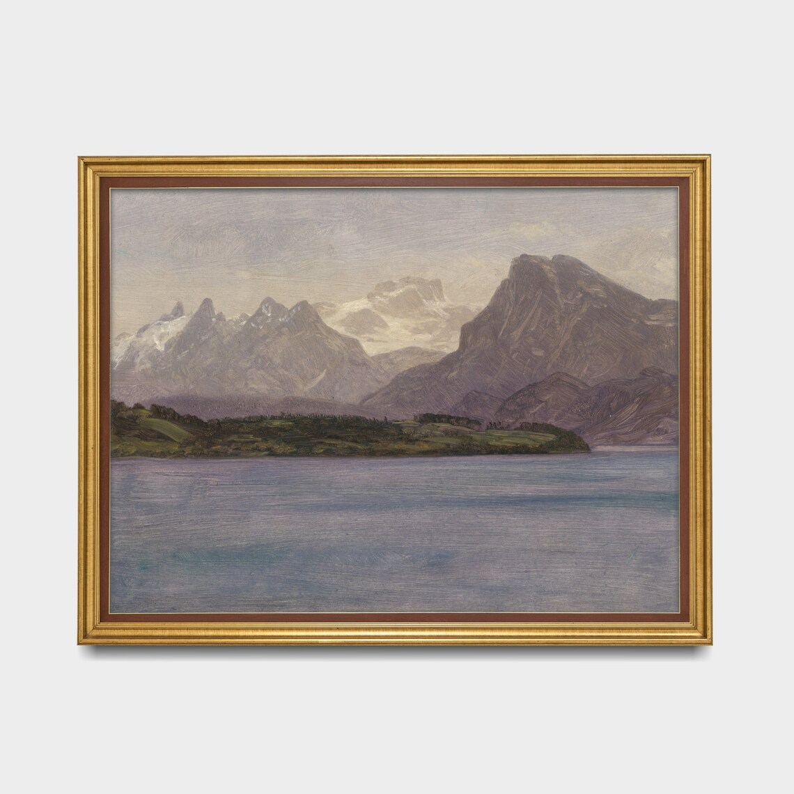 Vintage Alpine Lake With Snow-Capped Peaks Painting Art Poster - Image 4