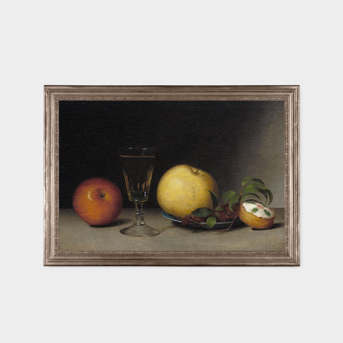 Still Life with Oranges Lemon Wine Glass and Grapes Kitchen Poster - Image 2