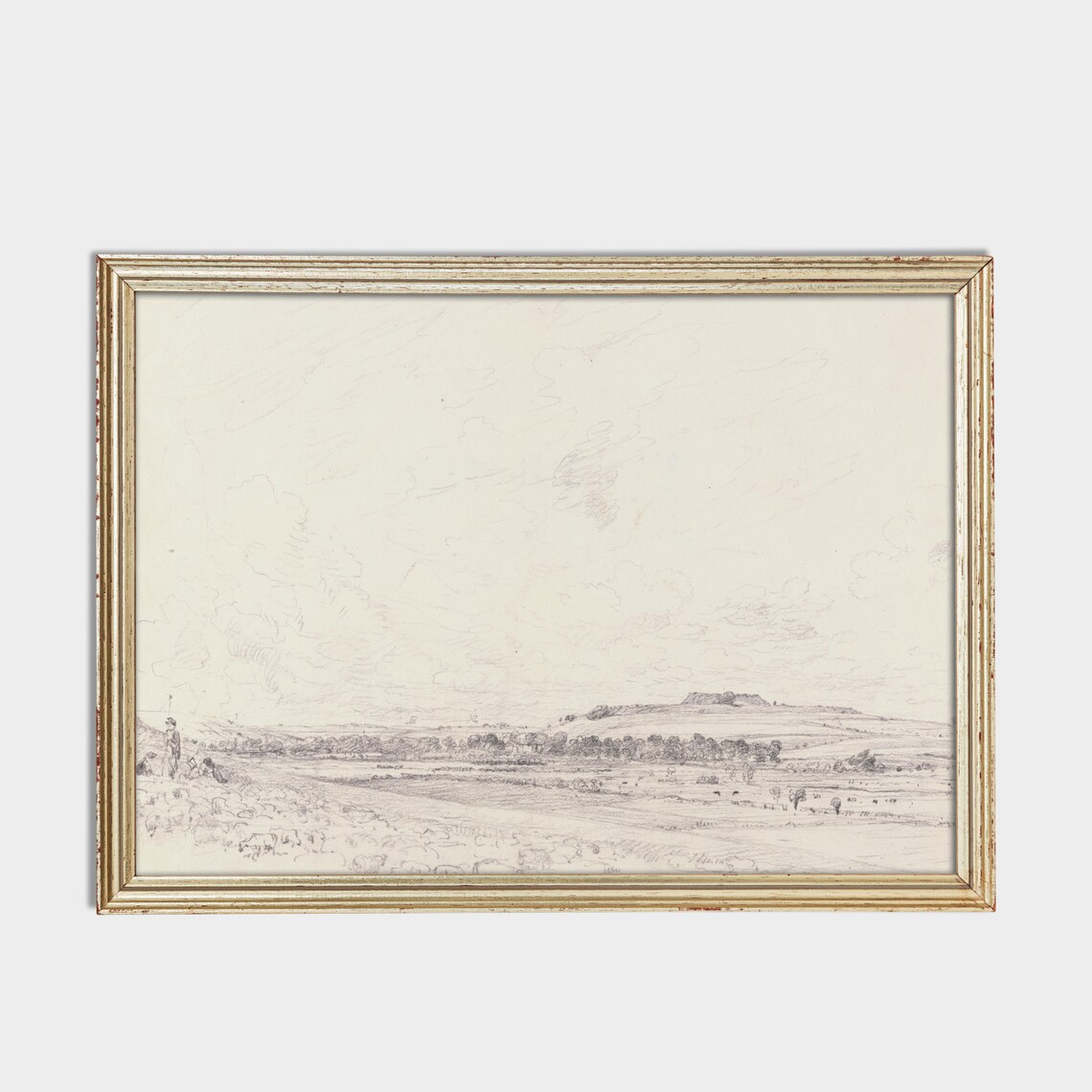 Vintage Landscape Sketch, Farmhouse Country Art Print - Image 2