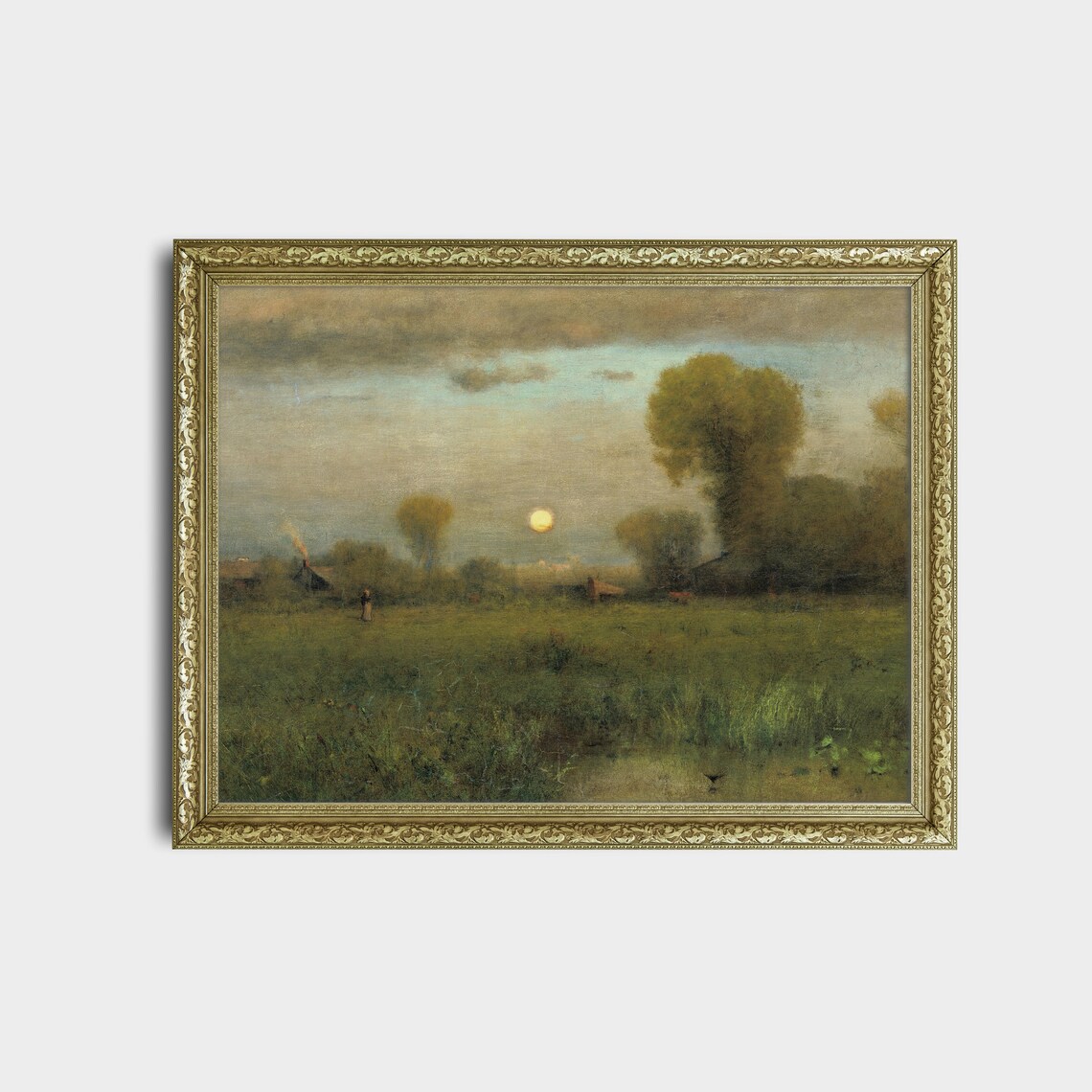 Moonrise Over a Quiet Meadow Vintage Tonalist Landscape Poster - Image 2