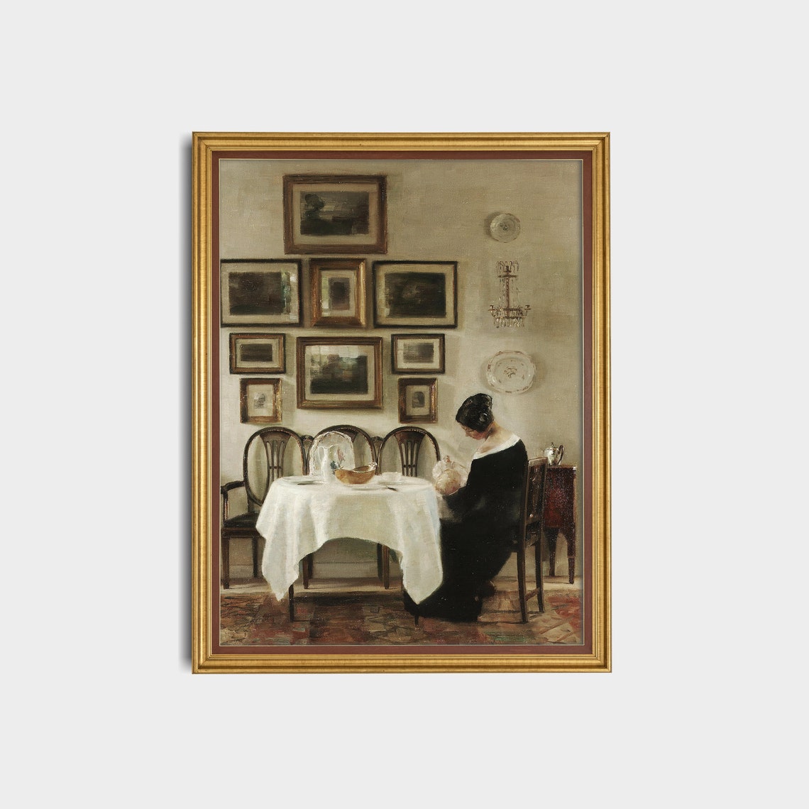 Mother and Baby Seated at a Table in a Vintage Danish Home Poster - Image 3