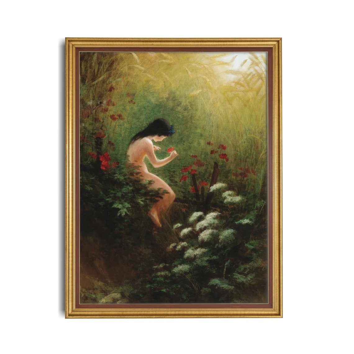 Classical Nymph Picking Flowers in a Sunlit Summer Meadow Print - Image 3