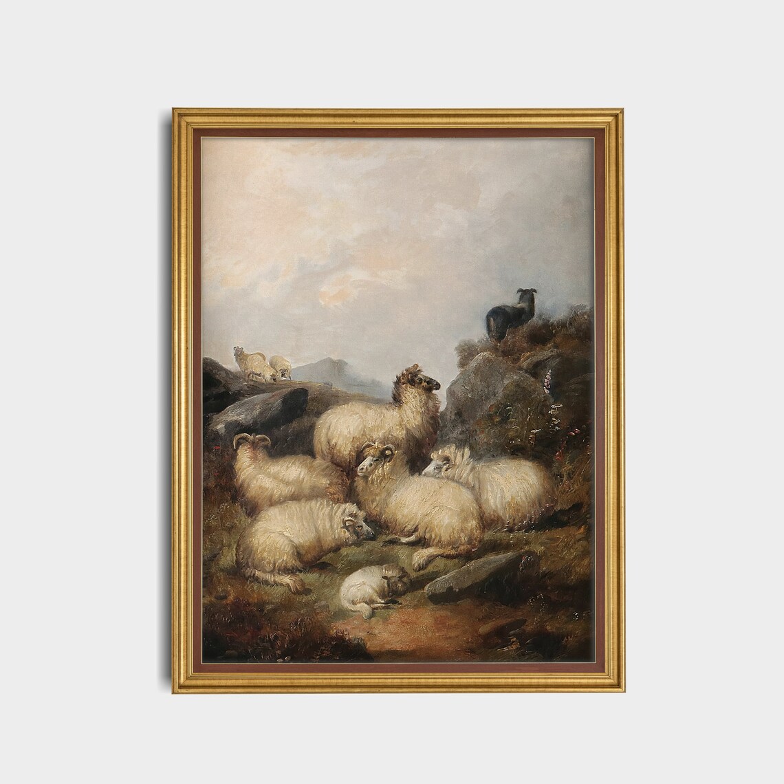 Sheep Flock Rocky Hillside Antique Animal Farm Landscape Poster - Image 5