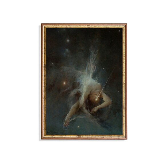 Falling Star Celestial Woman Among the Night Stars Symbolist Poster