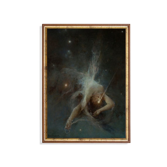 Print And Ship Vintage Wall Art Falling Star Print Classic Fine Art Antique Artwork Rustic Moody Surreal Art Dark Academia