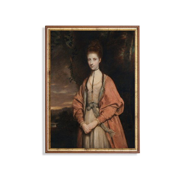 Young Woman in White Dress Coral Shawl at Dusk Classic Portrait Poster