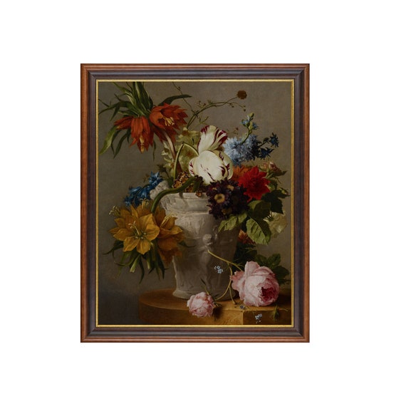 Print And Ship Vintage Still Life With Flowers Antique Floral Art Moody Rustic Print Mailed Art Floral Wall Art Livingroom Art