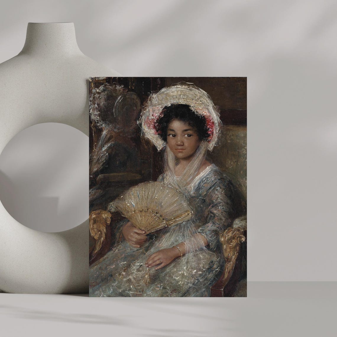 Vintage Young Girl With Lace Bonnet And Fan Romantic Portrait Poster - Image 2