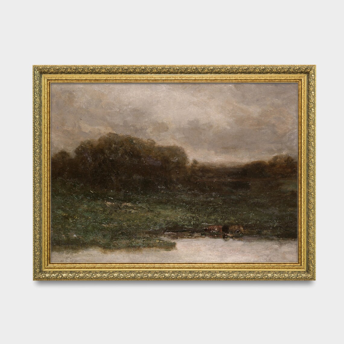 Dark Riverbank Woods Misty Water Barbizon Style Landscape Poster - Image 3