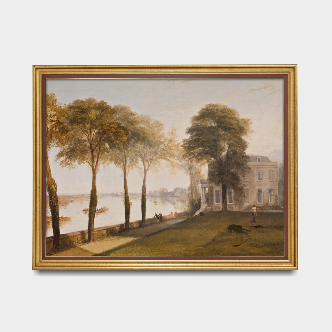 Grand Riverside Manor Framed by Tall Trees Antique Estate Poster - Image 4