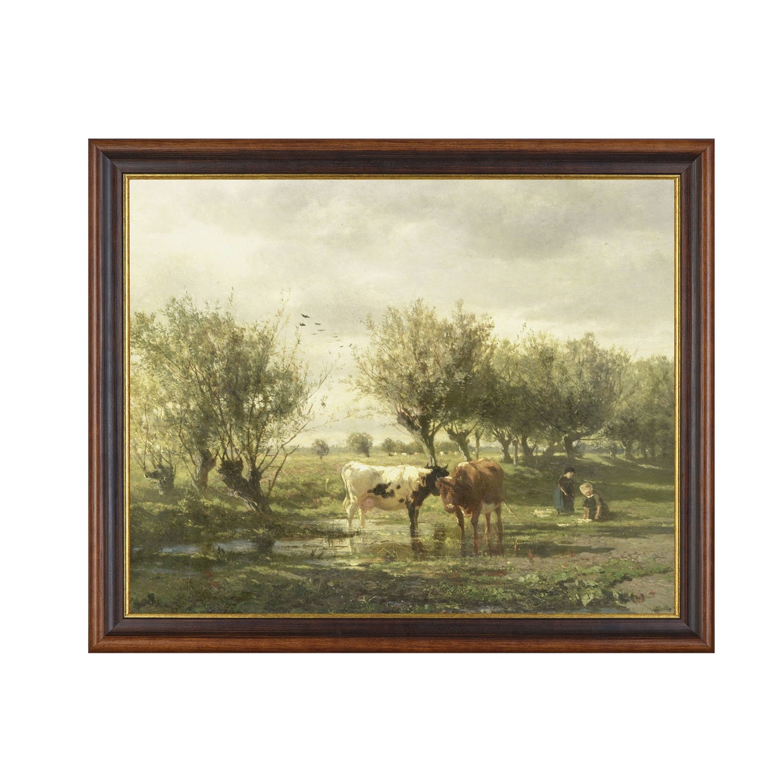 Cows Watering At Meadow Stream Dutch Pastoral Landscape Art Poster - Image 3
