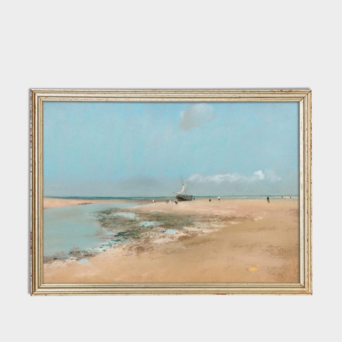 Sandy Beach Low Tide Sailboat Soft Minimal Seascape Art Poster - Image 3