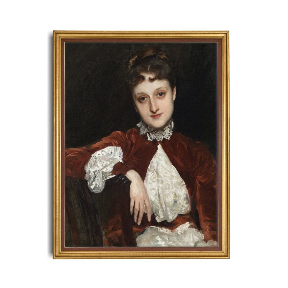 Vintage Portrait of Woman in Red Jacket With White Lace Blouse Poster - Image 3