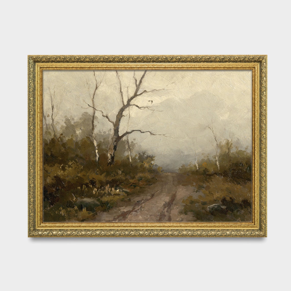 Misty Woodland Path Through Bare Trees Antique Painting Poster - Image 2