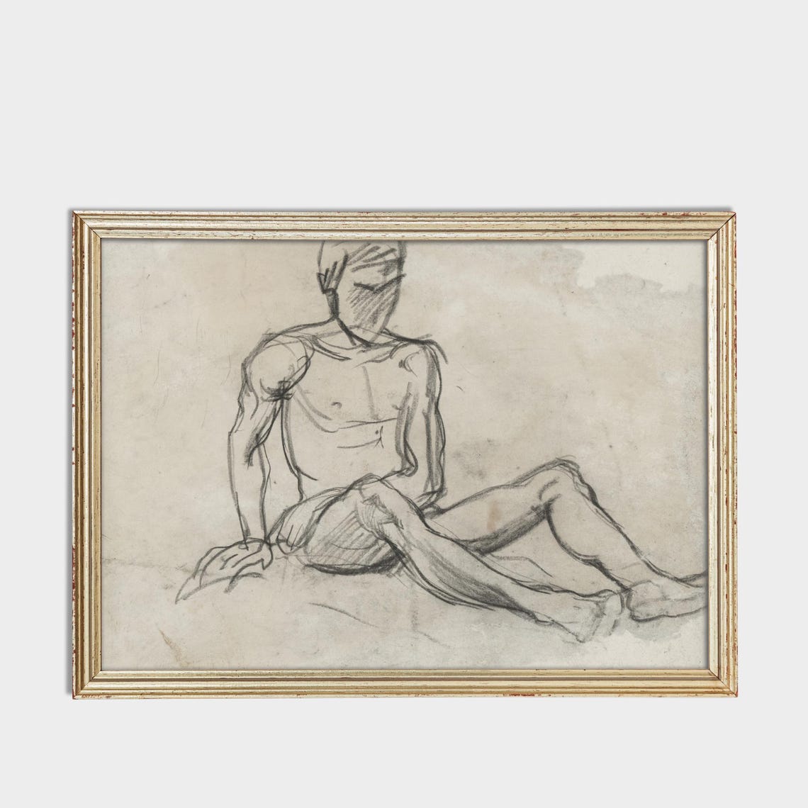 Seated Man Figure Study Minimalist Pencil Sketch Drawing Poster - Image 3
