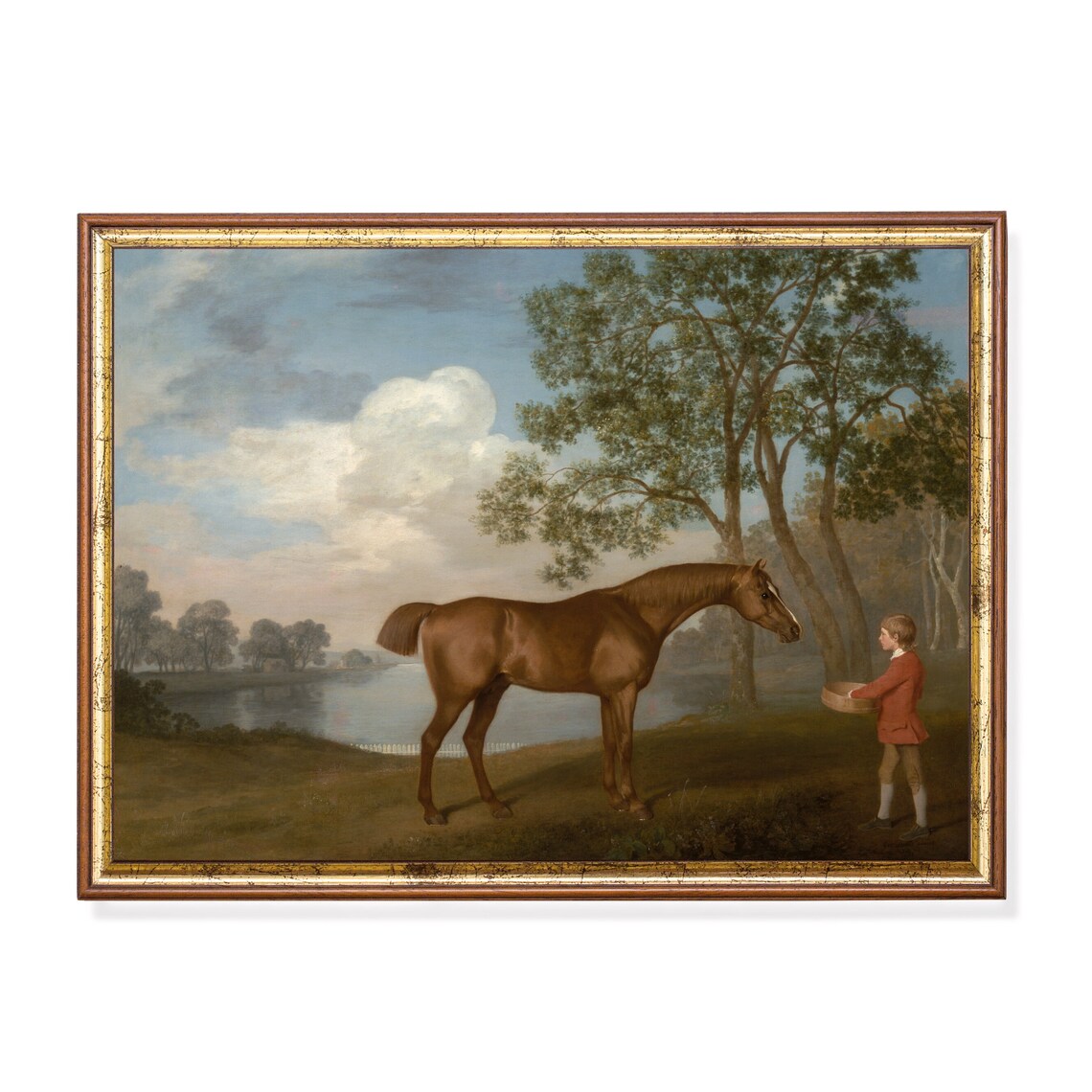 Chestnut Horse With Young Groom By River Vintage Sporting Poster