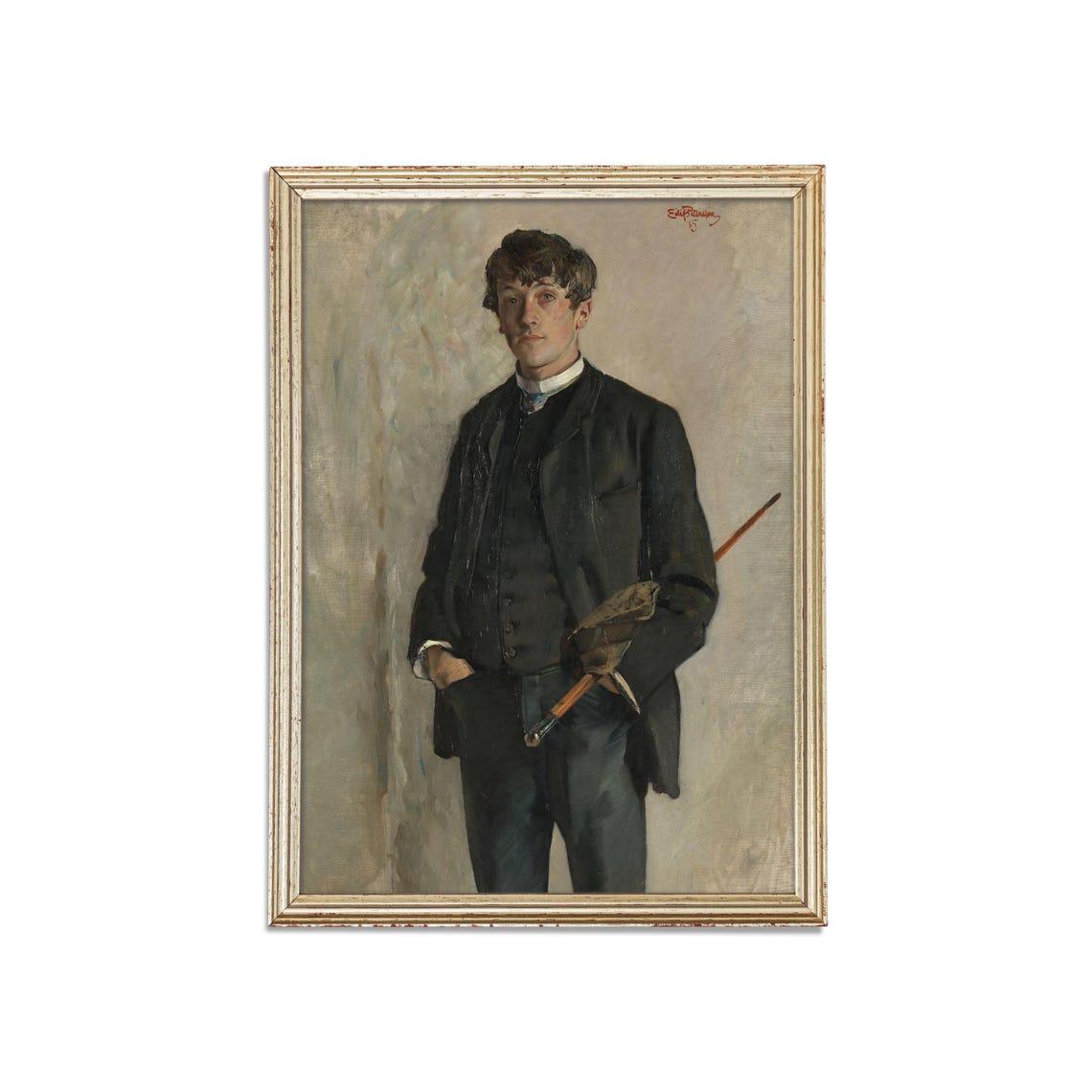 Young Gentleman with Umbrella Vintage Standing Portrait Poster - Image 3