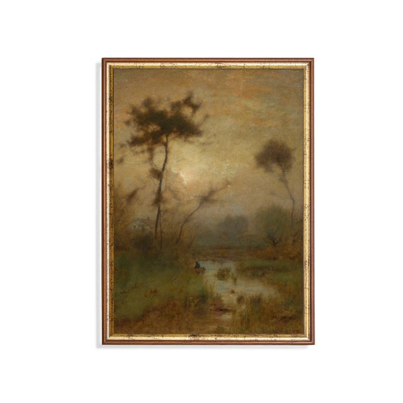 Printed And Shipped Vintage Landscape Painting Morning Landscape Print Moody Rustic Art Vertical Art Physical Prints Nature Art