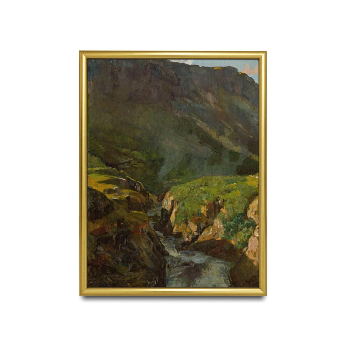 Mountain Ravine Stream Moody Vintage Green Landscape Art Poster - Image 2