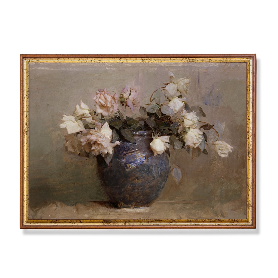 Vintage Still Life With Roses, Rustic Wall Art Print