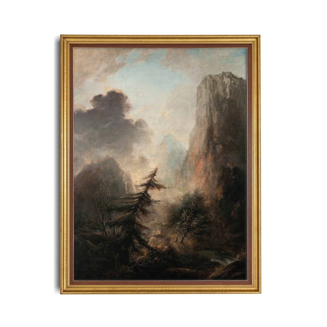 Printed And Shipped Vintage Landscape Painting Spruce Tree Print Moody Rustic Art Dark Academia Physical Prints Nature Art - Image 2