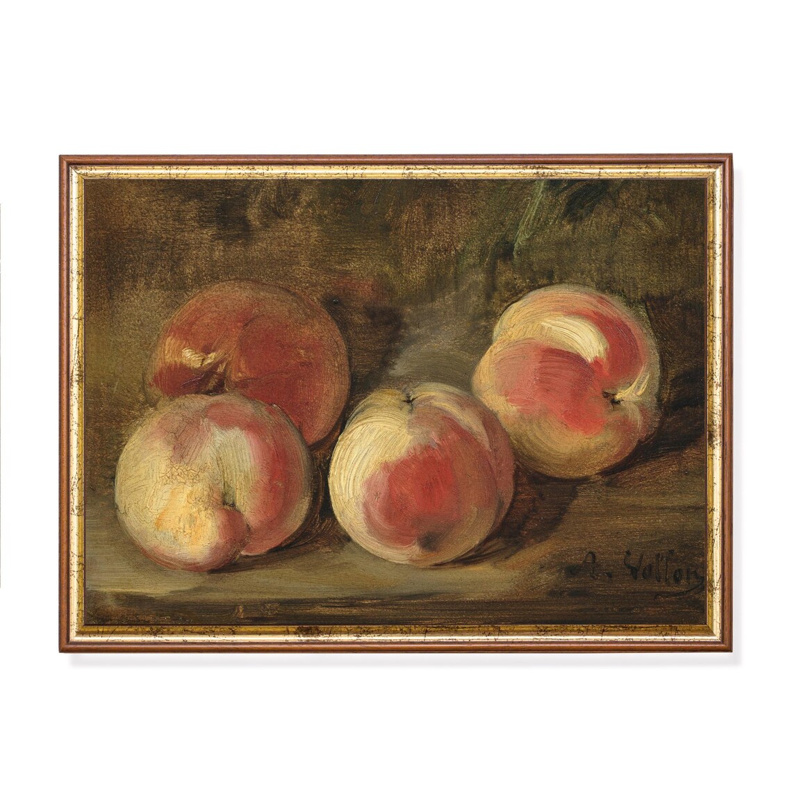 Vintage Peaches Still Life Print Rustic Fruit Wall Art Old Master Style Painting Antique Kitchen Decor Dark Academia Print Only