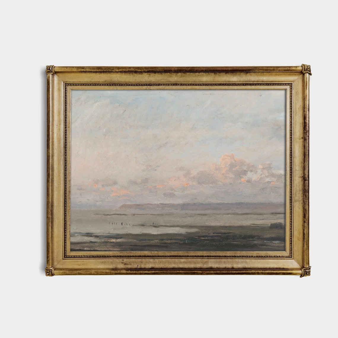 Quiet Seascape at Dusk Calm Water Vintage Coastal Painting Poster - Image 2