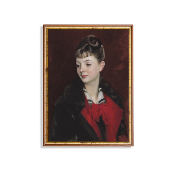 Vintage Portrait Painting Antique Woman Portrait Moody Rustic Print Wall Art 19th Century Female Art