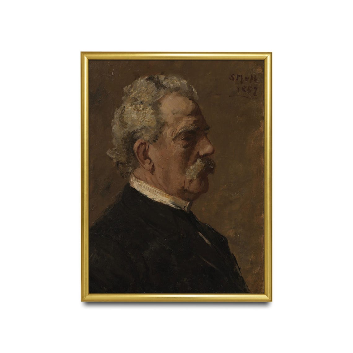 Old Man Profile Portrait in Oil Vintage 1887 Painting Poster - Image 2