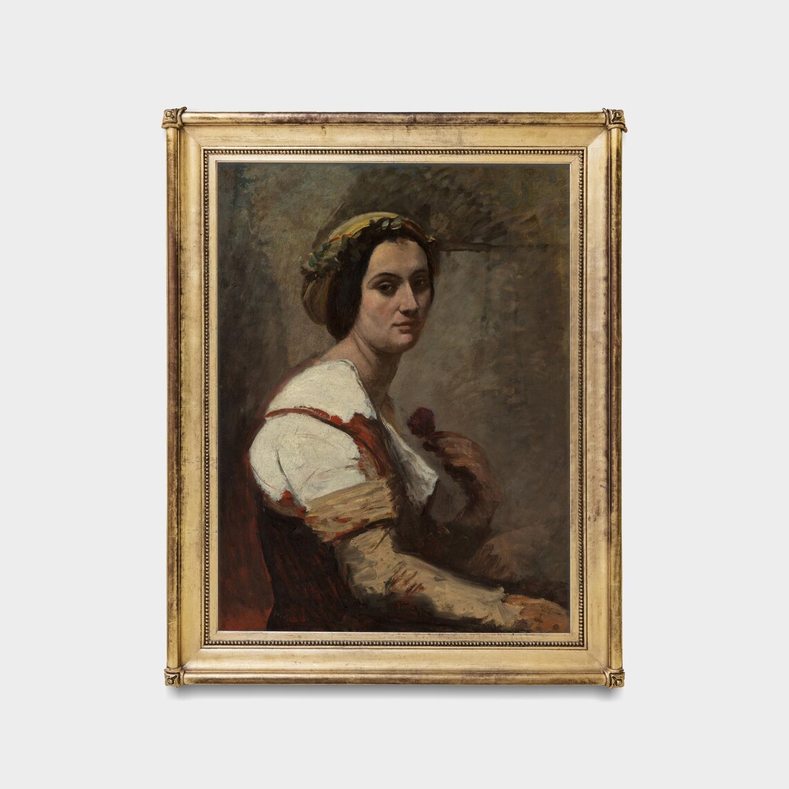 Italian Woman Flower Headpiece Rustic Vintage Portrait Art Poster - Image 5