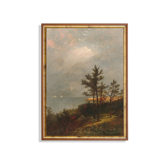 Vintage Coastal Painting Antique Landscape Print Moody Rustic Art Wall Art Nature Art Livingroom Art