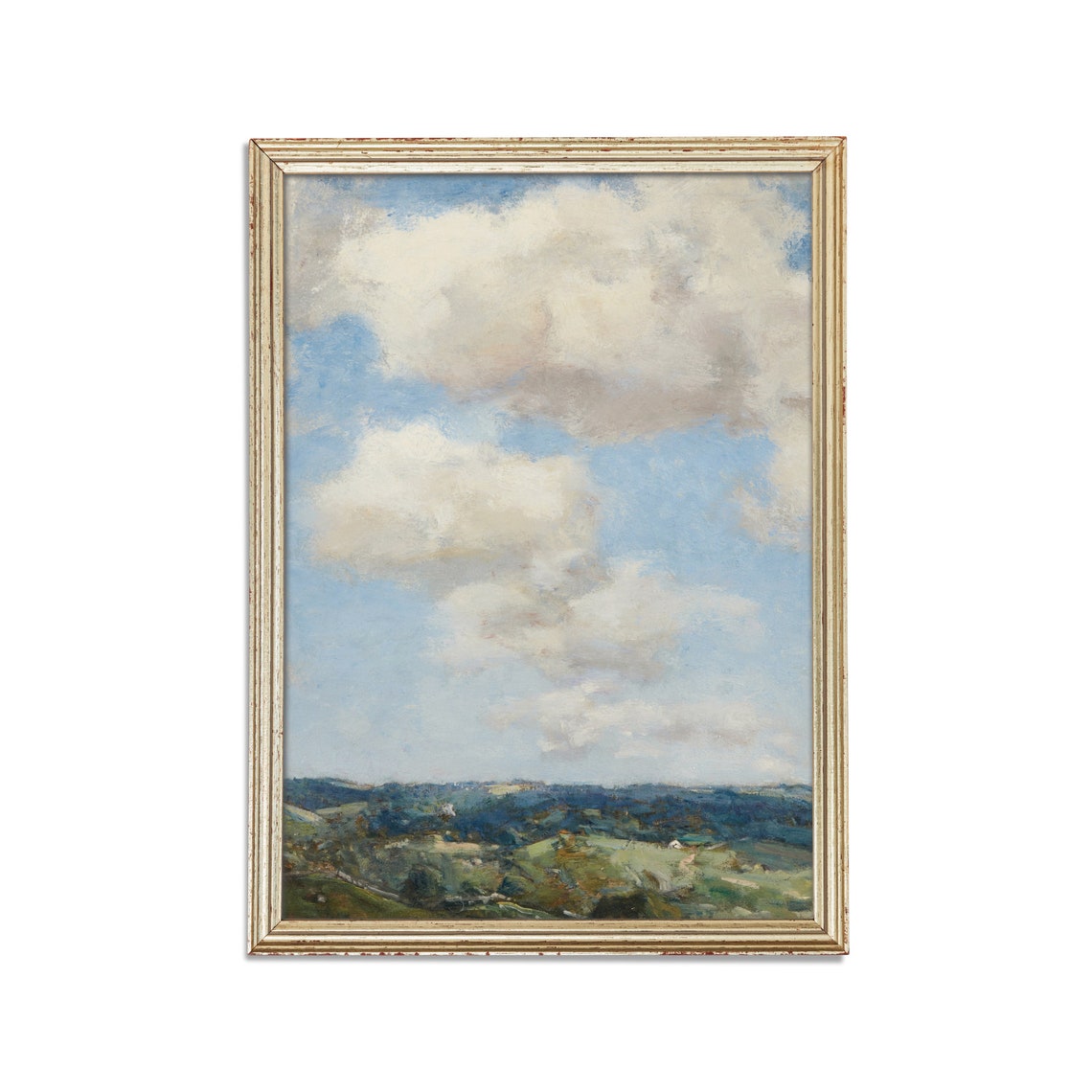 Summer Clouds Over Rolling Hills Antique Vertical Sky Painting Poster - Image 2