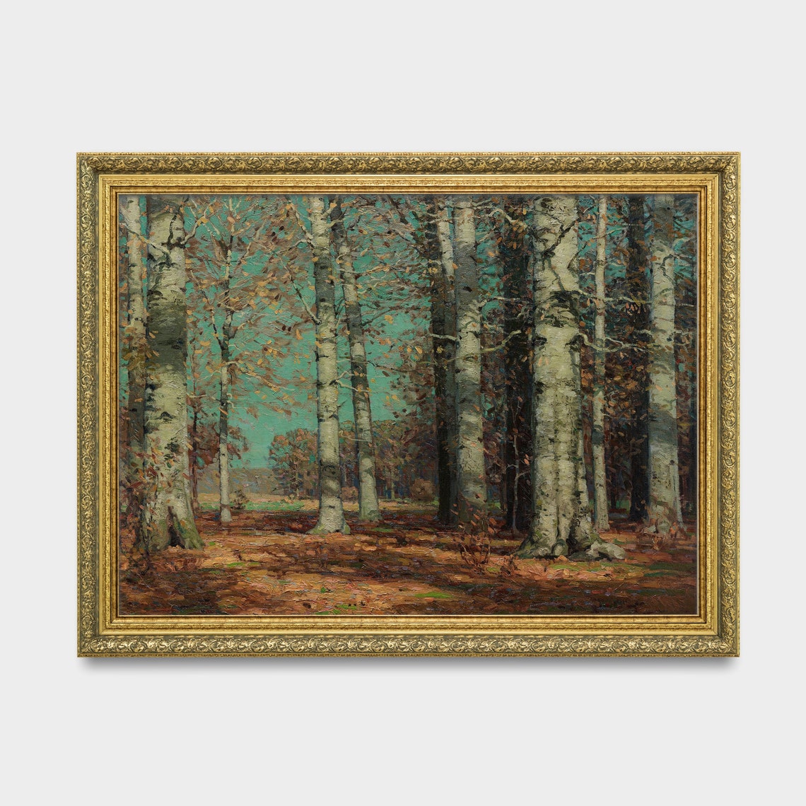 Tall Autumn Trees With White Trunks in a Quiet Forest Poster - Image 2