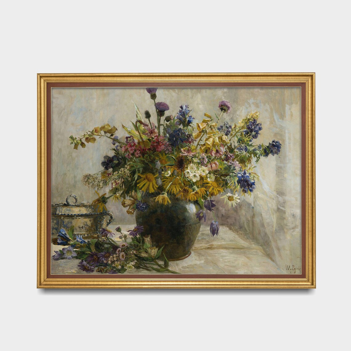 Wildflower Bouquet in a Dark Vase Antique Floral Painting Poster - Image 3